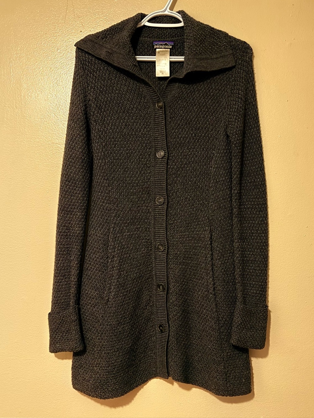 Patagonia Dark Grey Button-Front Textured Cardigan